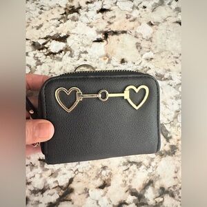 Black Card Holder with Gold Heart Link Accent - Women Accessories